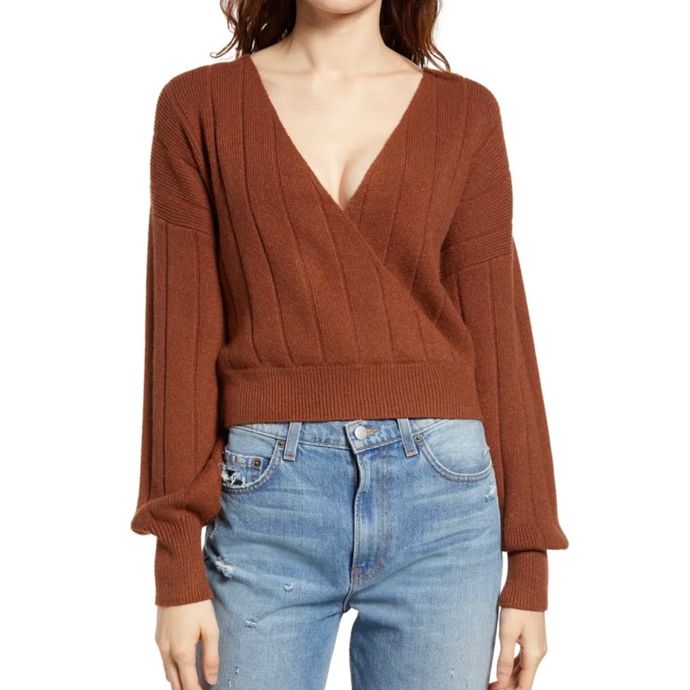 Leith Wide Rib Faux Wrap Sweater
